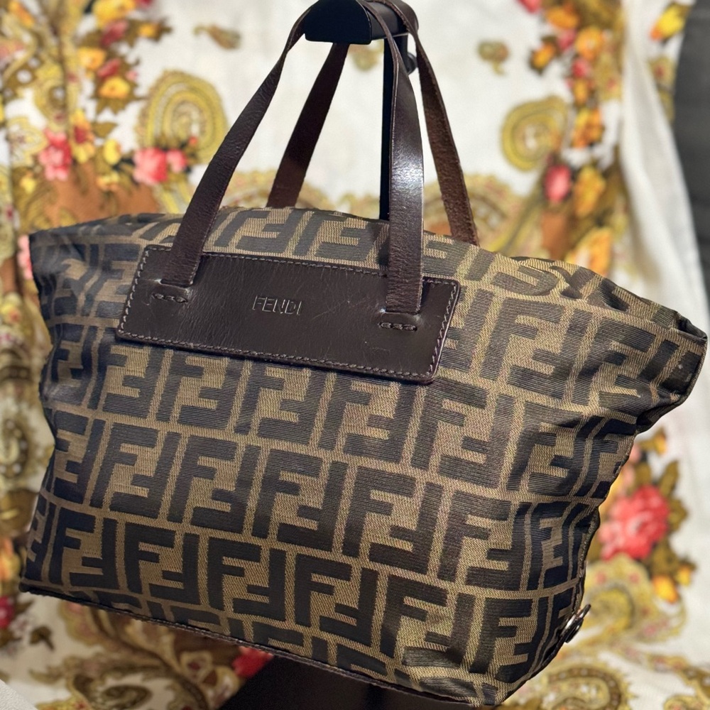 Fendi Brown Monogram FF Canvas Tote with Dark Brown Leather Handles